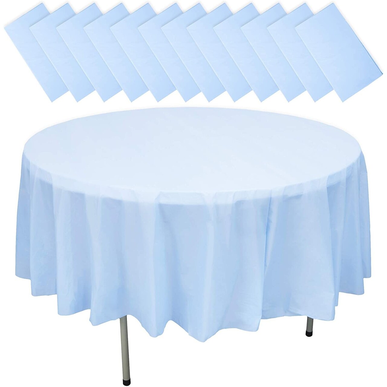 Round Plastic Party Tablecloth for up to 72-Inch Table (Blue, 84-Inch, 12-Pack)
